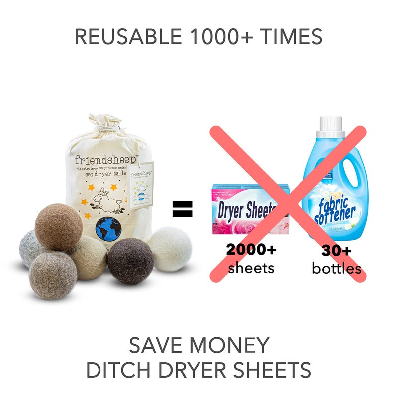 Friendsheep Wool Dryer Balls, Organic Reusable Fabric Softener Alternative for Laundry, Handmade, Fair Trade, Hypoallergenic, Eco-Friendly, Plastic-Free (6 Pack XL - Natural Mystic) - Image 3